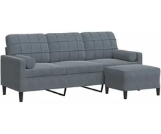 Trivietė sofa su pakoja, tamsiai pilkos spalvos, 180cm, aksomas