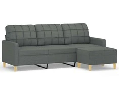 Trivietė sofa su pakoja, tamsiai pilkos spalvos, 180cm, audinys