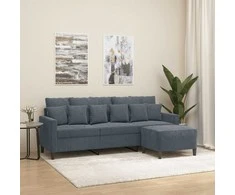 Trivietė sofa su pakoja, tamsiai pilkos spalvos, 180cm, aksomas