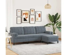 Trivietė sofa su pakoja, tamsiai pilkos spalvos, 210cm, aksomas