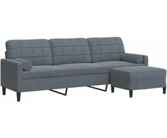 Trivietė sofa su pakoja, tamsiai pilkos spalvos, 210cm, aksomas