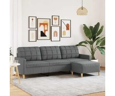 Trivietė sofa su pakoja, tamsiai pilkos spalvos, 210cm, audinys