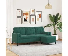 Trivietė sofa su pakoja, tamsiai žalios spalvos, 180cm, aksomas