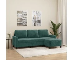 Trivietė sofa su pakoja, tamsiai žalios spalvos, 180cm, aksomas