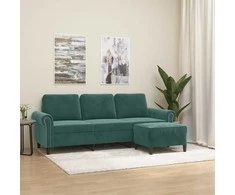 Trivietė sofa su pakoja, tamsiai žalios spalvos, 180cm, aksomas