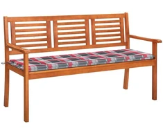 Trivietis sodo suoliukas su pagalve, 150cm, eukalipto masyvas