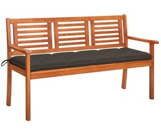Trivietis sodo suoliukas su pagalvėle, 150cm, eukalipto masyvas