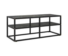TV staliukas TV spintelė, juoda, 100x40x40cm, su juodu marmuriniu stiklu