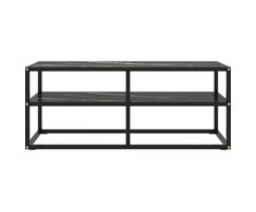 TV staliukas TV spintelė, juoda, 100x40x40cm, su juodu marmuriniu stiklu