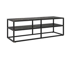 TV staliukas TV spintelė, juoda, 120x40x40cm, su juodu marmuriniu stiklu