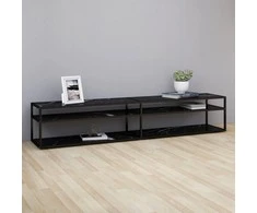 TV staliukas TV spintelė, juoda marmuro, 220x40x40,5cm, grūdintas stiklas