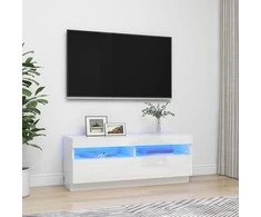 TV staliukas TV spintelė su LED apšvietimu, balta, 100x35x40cm, blizgi
