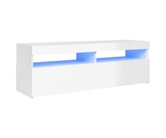 TV staliukas TV spintelė su LED apšvietimu, balta, 120x35x40cm, blizgi