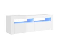 TV staliukas TV spintelė su LED apšvietimu, balta, 120x35x40cm, blizgi
