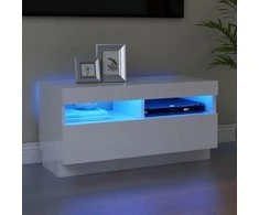 TV staliukas TV spintelė su LED apšvietimu, balta, 80x35x40cm, blizgi