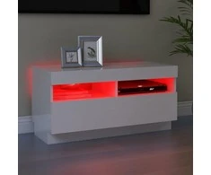 TV staliukas TV spintelė su LED apšvietimu, balta, 80x35x40cm, blizgi