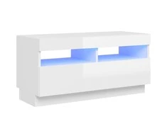 TV staliukas TV spintelė su LED apšvietimu, balta, 80x35x40cm, blizgi
