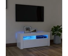 TV staliukas TV spintelė su LED apšvietimu, balta, 90x35x40cm, blizgi