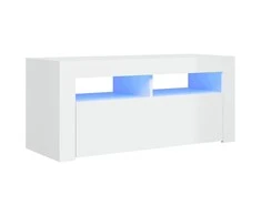 TV staliukas TV spintelė su LED apšvietimu, balta, 90x35x40cm, blizgi