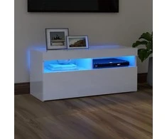 TV staliukas TV spintelė su LED apšvietimu, balta, 90x35x40cm, blizgi