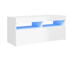 TV staliukas TV spintelė su LED apšvietimu, balta, 90x35x40cm, blizgi