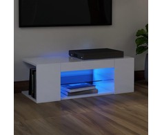 TV spintelė su LED apšvietimu, blizgi balta, 90x39x30cm