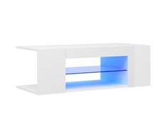 TV spintelė su LED apšvietimu, blizgi balta, 90x39x30cm