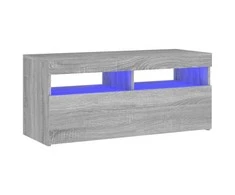 TV staliukas TV spintelė su LED apšvietimu, pilka ąžuolo, 90x35x40cm