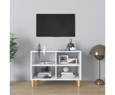 TV staliukas TV spintelė su medinėmis kojelėmis, balta, 69,5x30x50cm