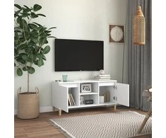 TV spintelė su medinėmis kojelėmis, balta, 103,5x35x50cm