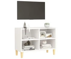 TV staliukas TV spintelė su medinėmis kojelėmis, balta, 69,5x30x50cm