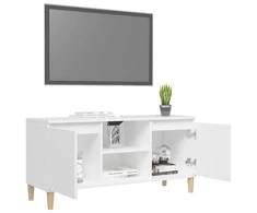 TV spintelė su medinėmis kojelėmis, balta, 103,5x35x50cm