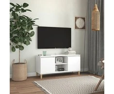 TV spintelė su medinėmis kojelėmis, balta, 103,5x35x50cm