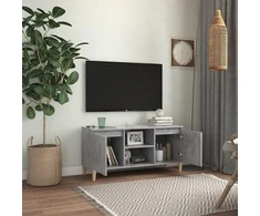 TV staliukas TV spintelė su medinėmis kojelėmis, betono pilka, 103,5x35x50cm
