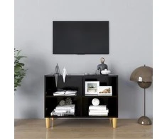 TV staliukas TV spintelė su medinėmis kojelėmis, juoda, 69,5x30x50cm