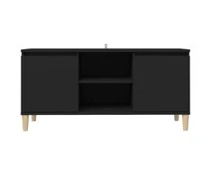 TV staliukas TV spintelė su medinėmis kojelėmis, juoda, 103,5x35x50cm