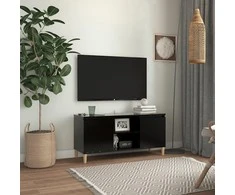 TV staliukas TV spintelė su medinėmis kojelėmis, juoda, 103,5x35x50cm