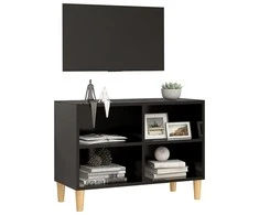 TV staliukas TV spintelė su medinėmis kojelėmis, juoda, 69,5x30x50cm