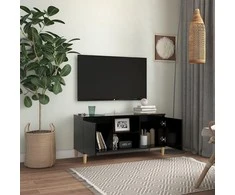 TV staliukas TV spintelė su medinėmis kojelėmis, juoda, 103,5x35x50cm