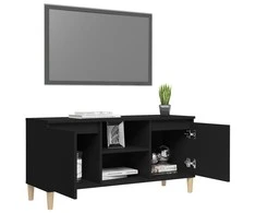 TV staliukas TV spintelė su medinėmis kojelėmis, juoda, 103,5x35x50cm