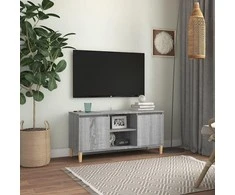 TV staliukas TV spintelė su medinėmis kojelėmis, pilka, 103,5x35x50cm