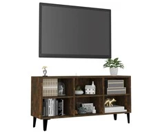 TV staliukas TV spintelė su metalinėmis kojomis, dūminė, 103,5x30x50cm
