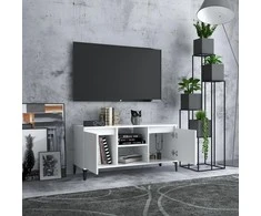 TV staliukas TV spintelė su metalinėmis kojelėmis, balta, 103,5x35x50cm
