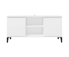 TV staliukas TV spintelė su metalinėmis kojelėmis, balta, 103,5x35x50cm