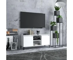 TV staliukas TV spintelė su metalinėmis kojelėmis, balta, 103,5x35x50cm
