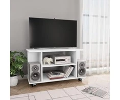 TV staliukas TV spintelė su ratukais, baltos spalvos, 80x40x45 cm, mediena