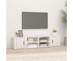 TV staliukas TV spintelės, 2vnt., baltos, 80x31,5x36cm, mediena, blizgios