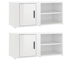 TV staliukas TV spintelės, 2vnt., baltos, 80x31,5x36cm, mediena, blizgios