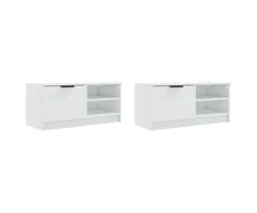 TV staliukas TV spintelės, 2vnt., baltos, 80x35x36,5cm, mediena, blizgios