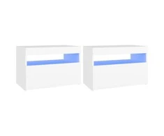 TV staliukas TV spintelės su LED apšvietimu, 2vnt., baltos, 60x35x40cm